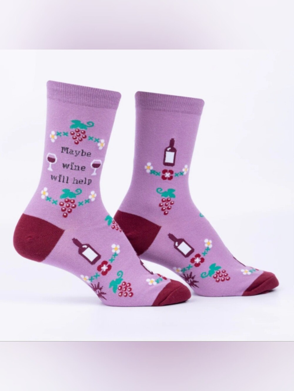 Sock It To Me Women's 'Maybe Wine Will Help' Crew Socks NWT Shoe Sz. 5-10